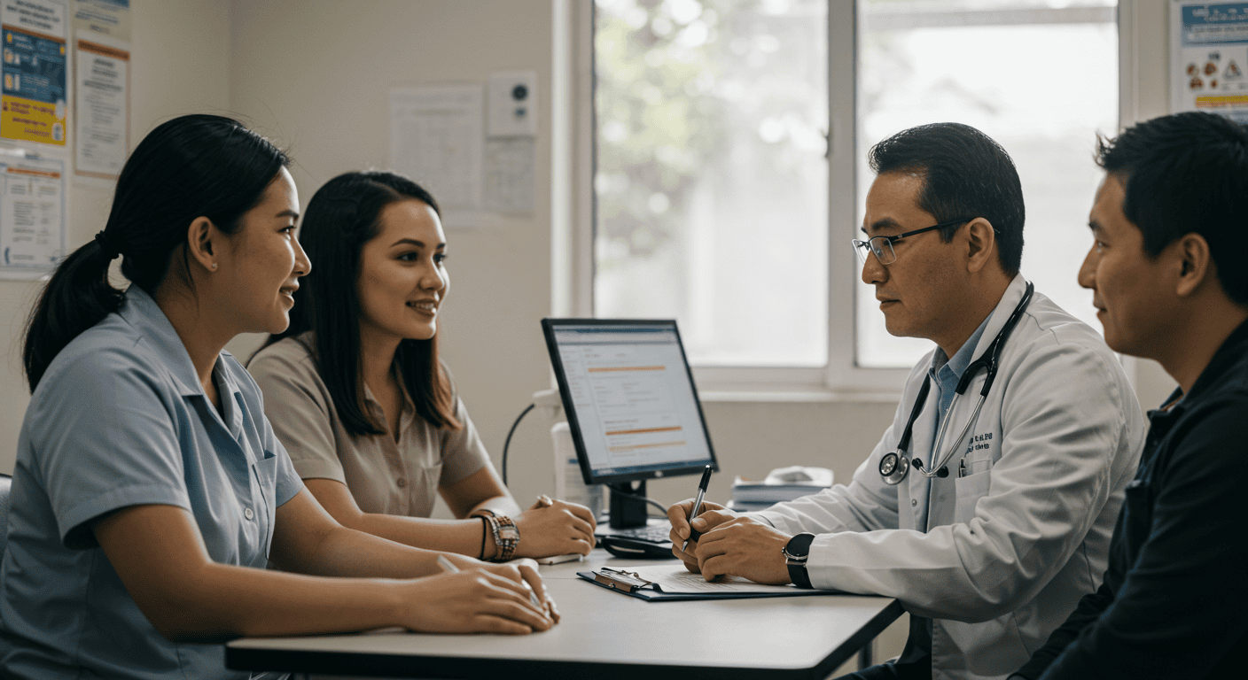 Expats receiving medical consultation from an English-speaking doctor in Ecuador.
