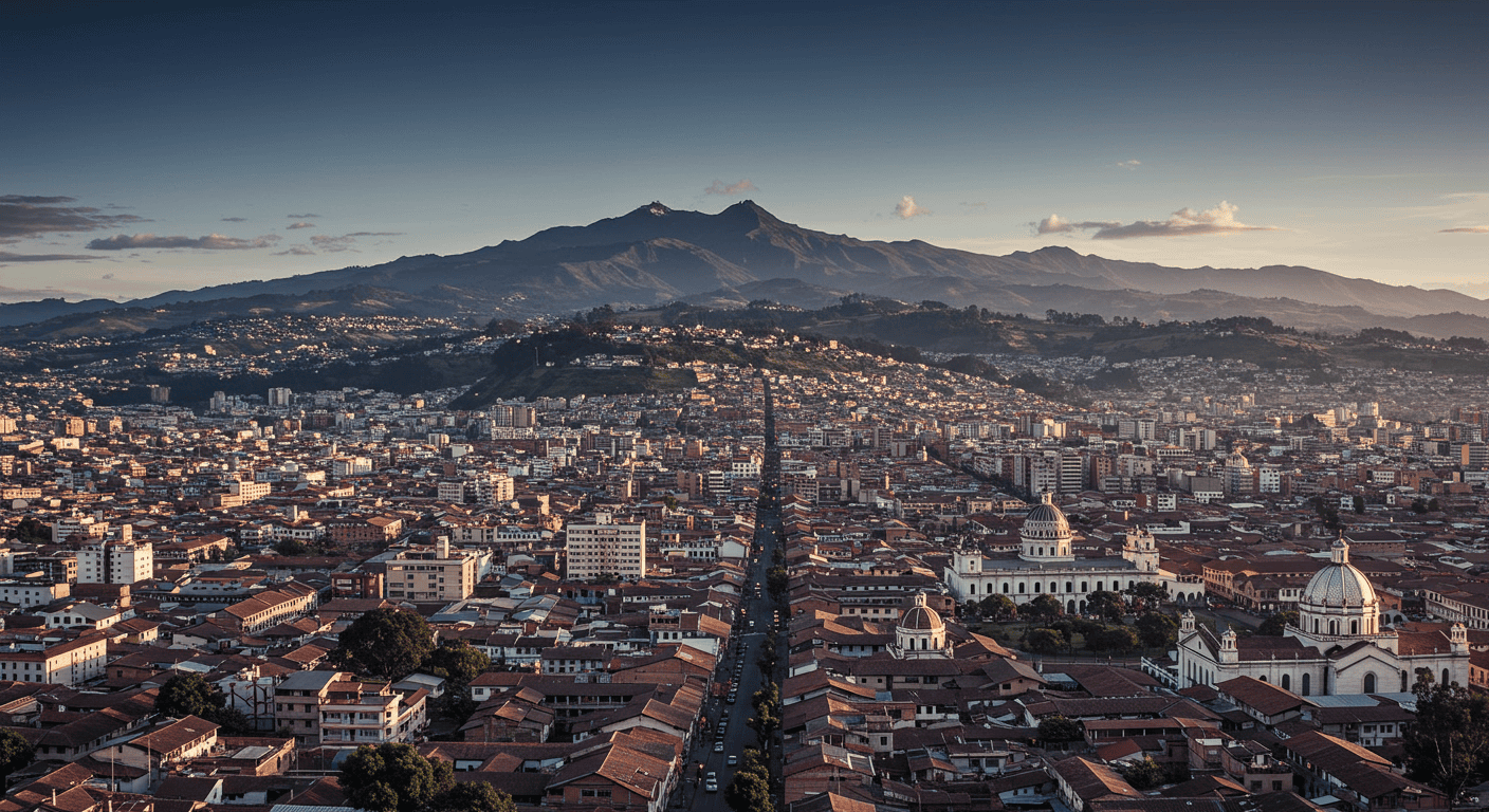 Panoramic view of Quito's diverse cityscape with the Andes mountains in the background.