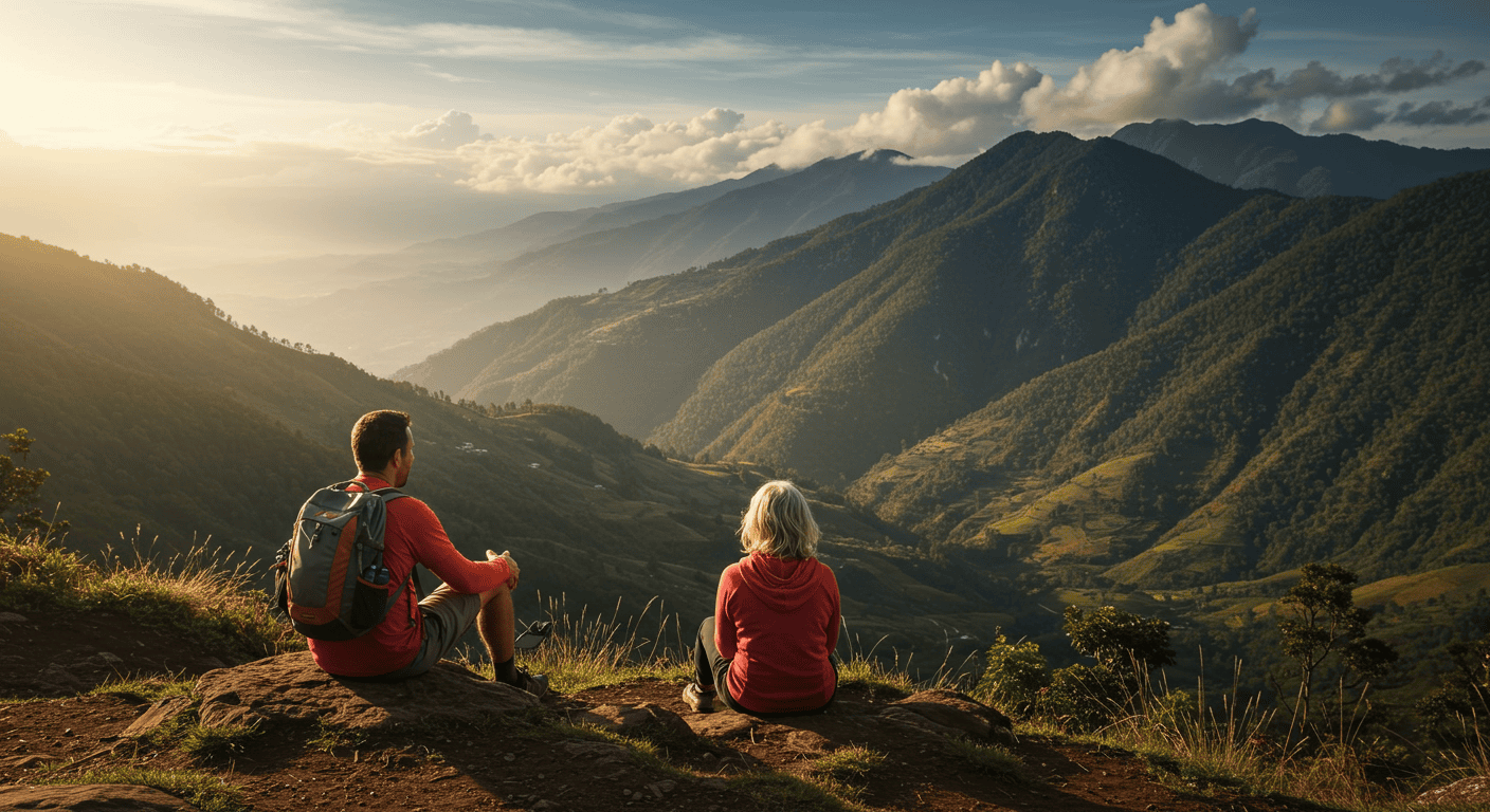 Couple enjoying a scenic view in the Ecuadorian Andes, symbolizing a fulfilling retirement.