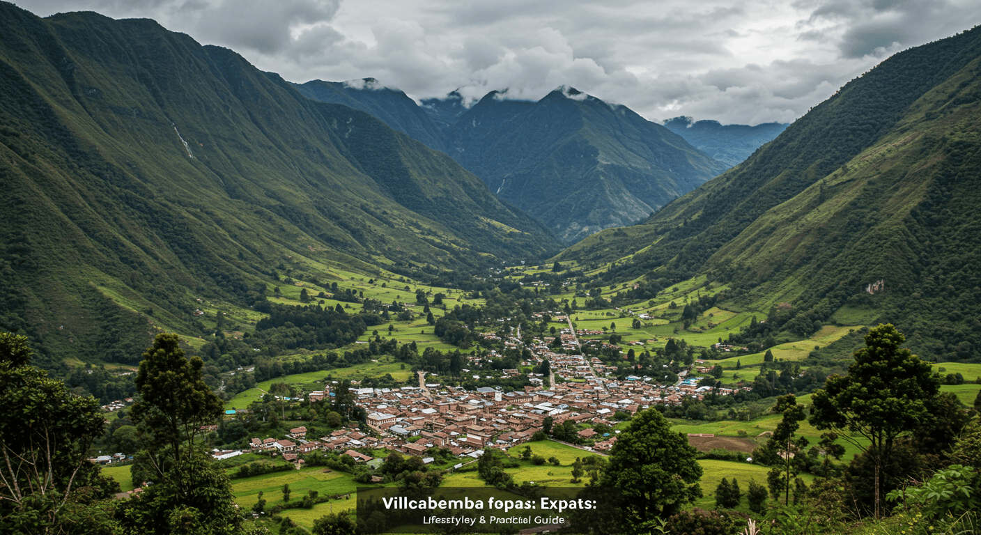 Scenic view of Vilcabamba valley in Ecuador with lush green mountains and a small town nestled below